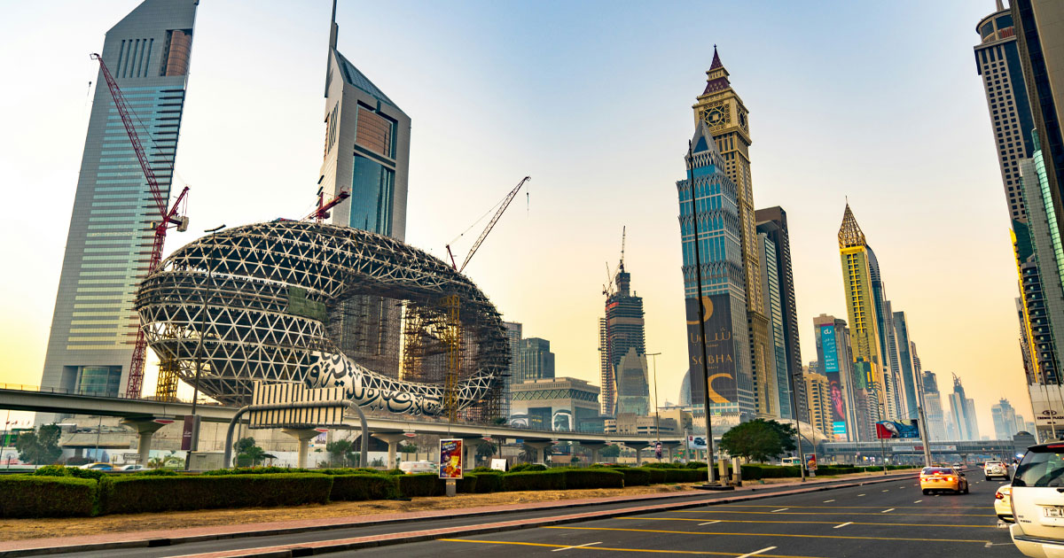 Dubai skyline featuring the Museum of the Future and financial district skyscrapers representing the UAE regulatory environment and ADGM crypto license options